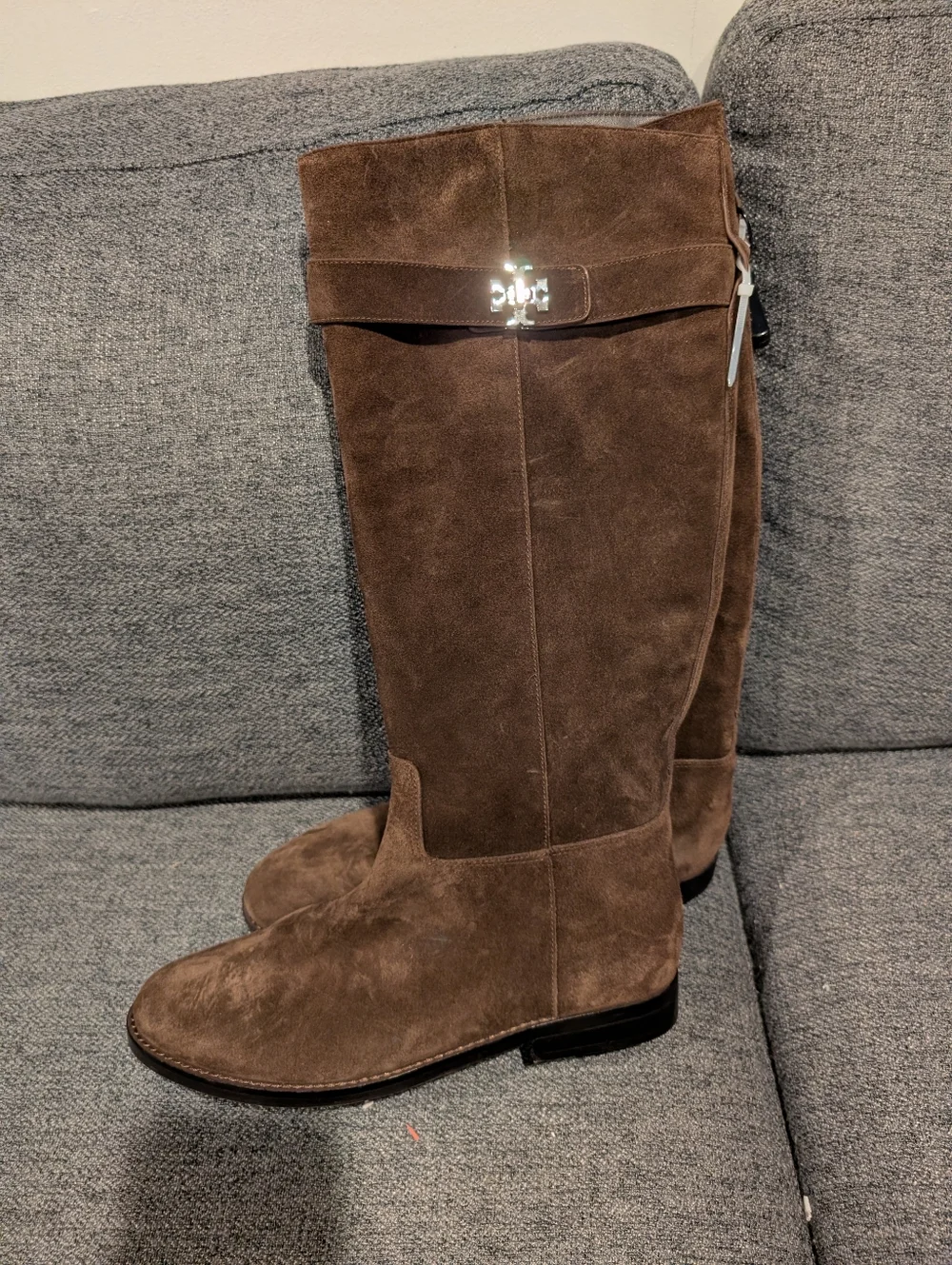 Tory Burch Women's T Lock Suede Riding Boots